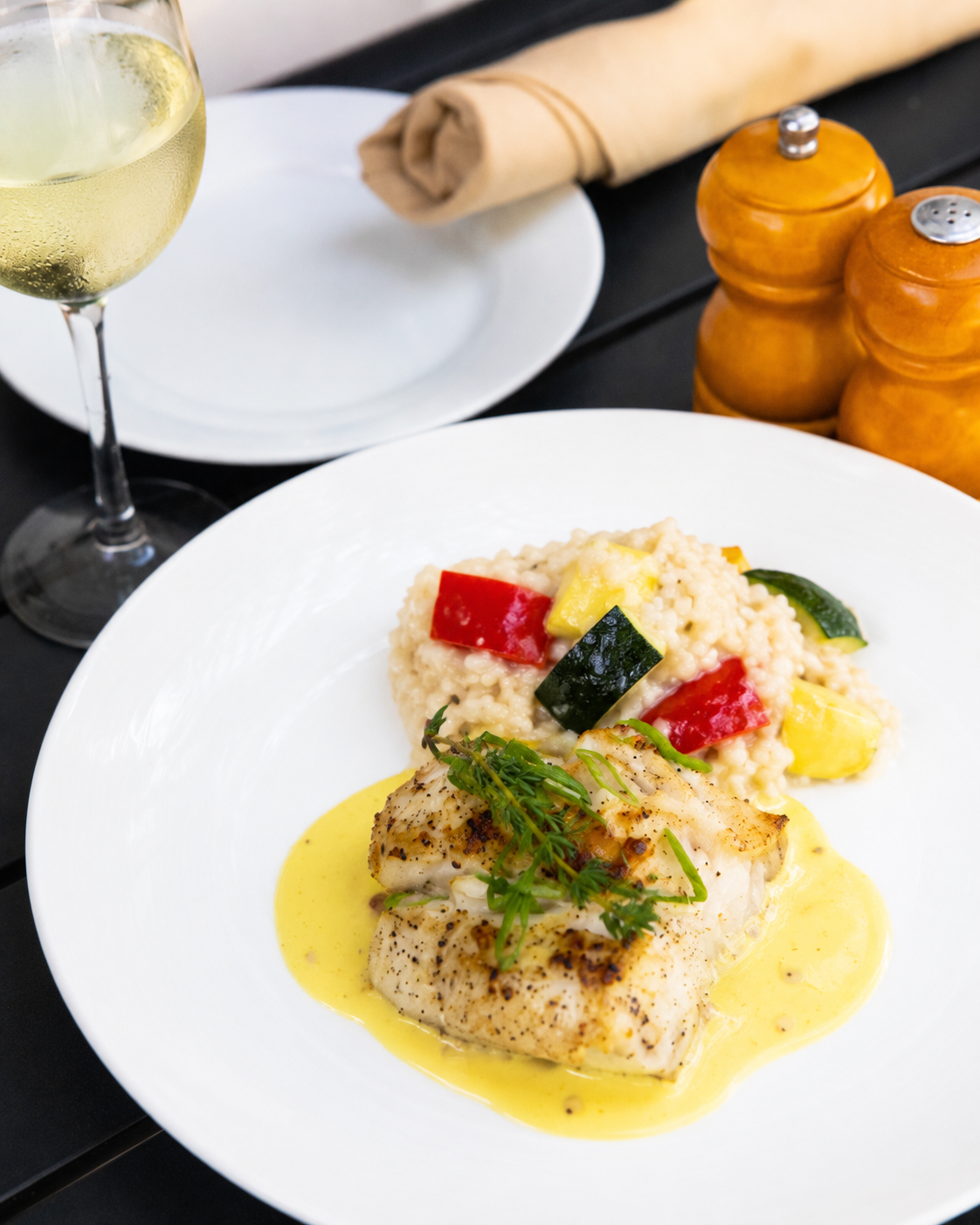 Tilefish with primavera risotto