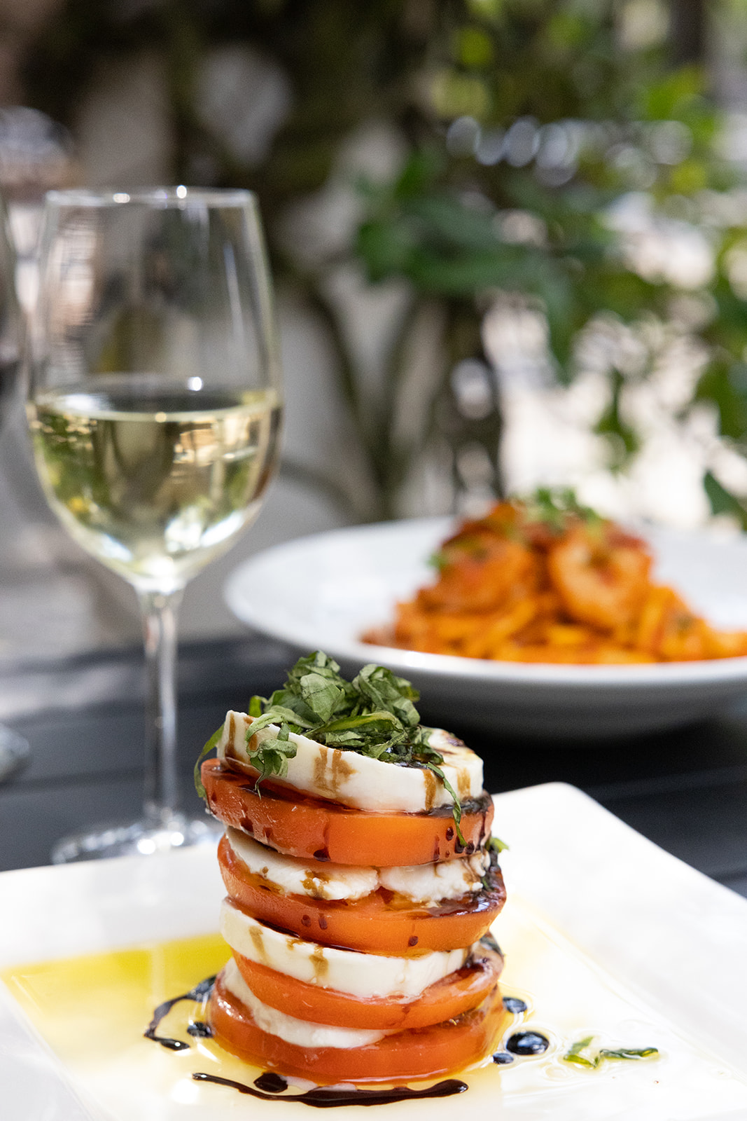Tomato mozzarella tower at Vinea