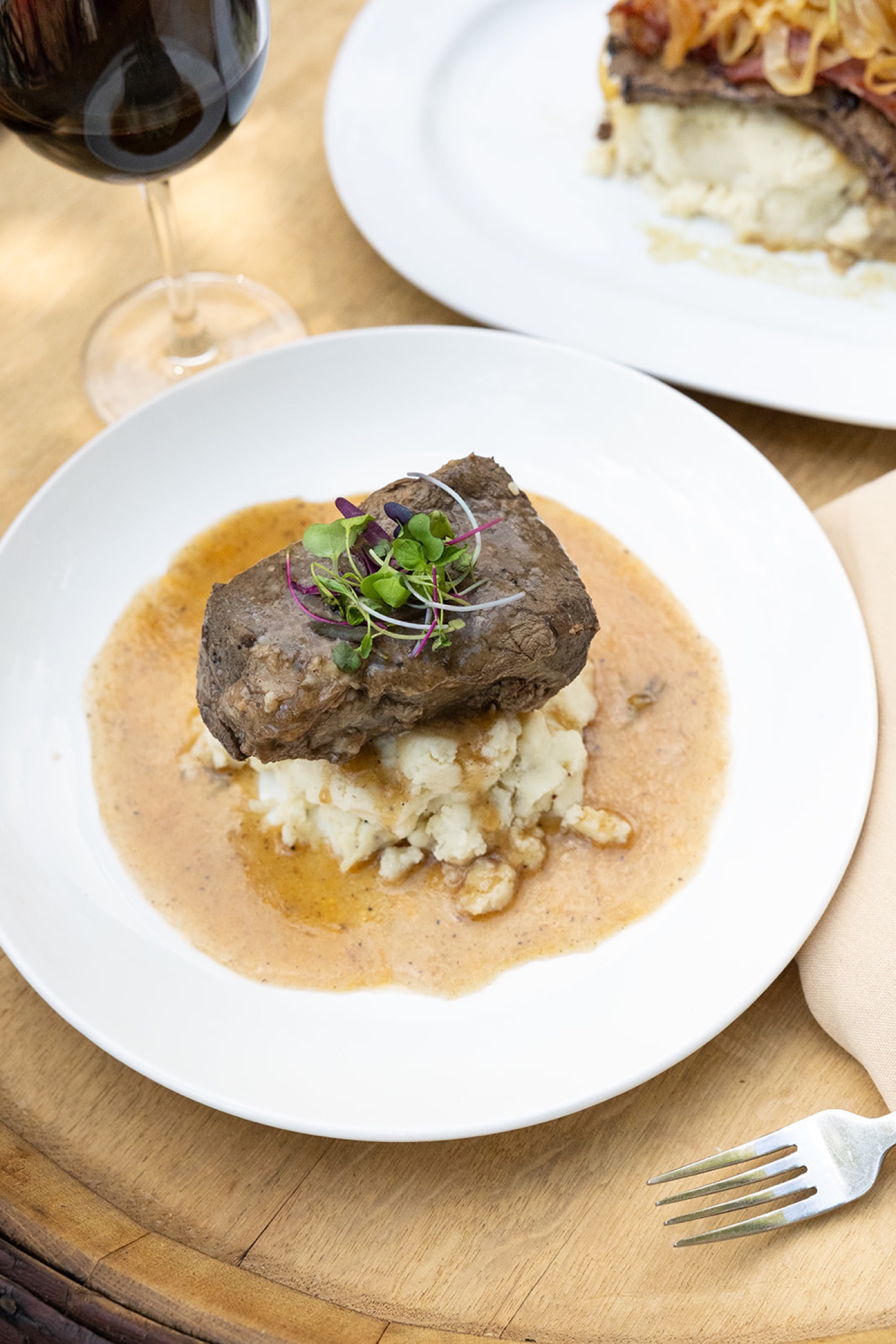 Braised short rib with mashed potatoes and red wine at Vinea